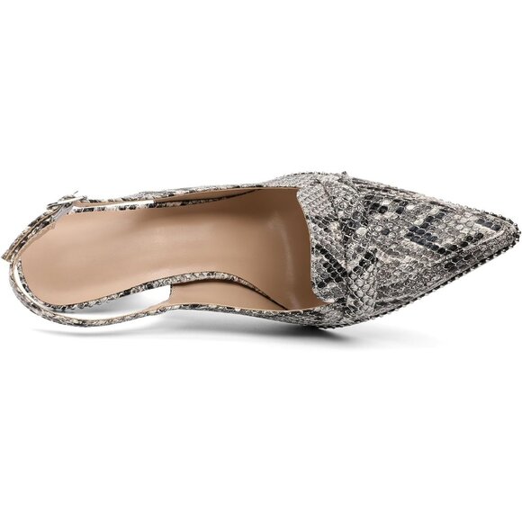 Women Snake Print Stiletto Beaded Pointed Toe Slip On Loafers Slingback Heels - Picture 7 of 7